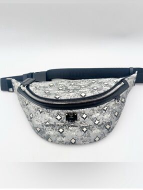 MCM Fursten Medium Belt Bag in Grey & White NWT